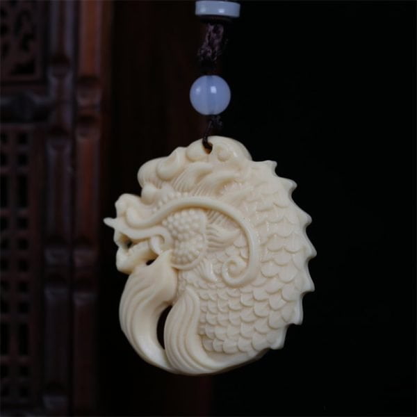 tagua jewelry carved | Dragon Pendant TAGUA | Pendant Amulet Pray for Peace - Image 2