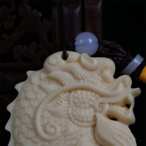 tagua jewelry carved | Dragon Pendant TAGUA | Pendant Amulet Pray for Peace - Image 3